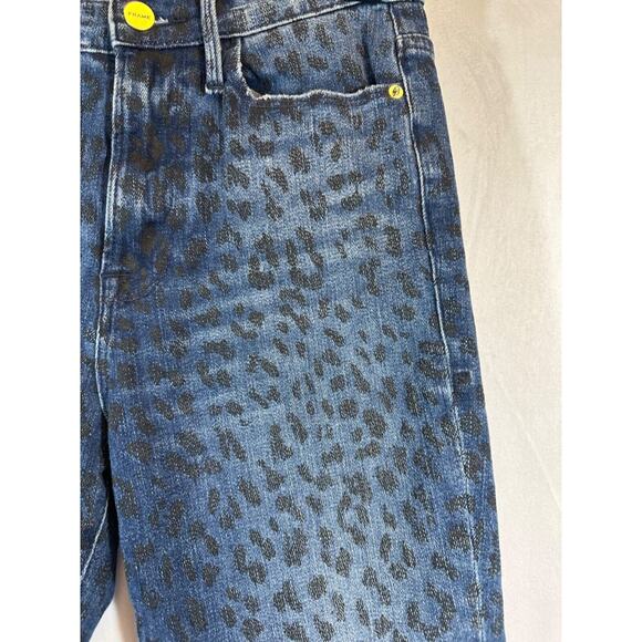Frame Denim Leopard Print Ali High Rise Cigarette Dark Wash Jeans Size 26 C16 - Picture 2 of 6